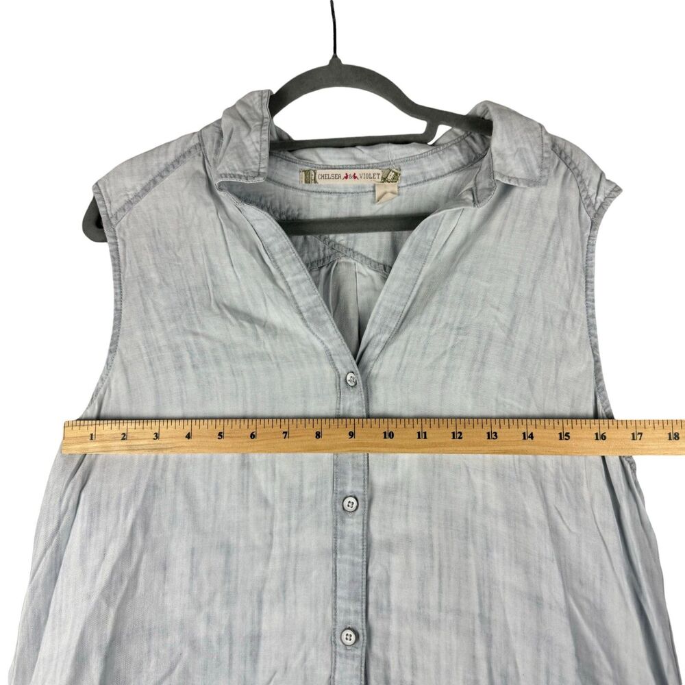 Chelsea & Violet Shirt Dress Women's Large Blue Chambray Button Front Pockets - Picture 7 of 9